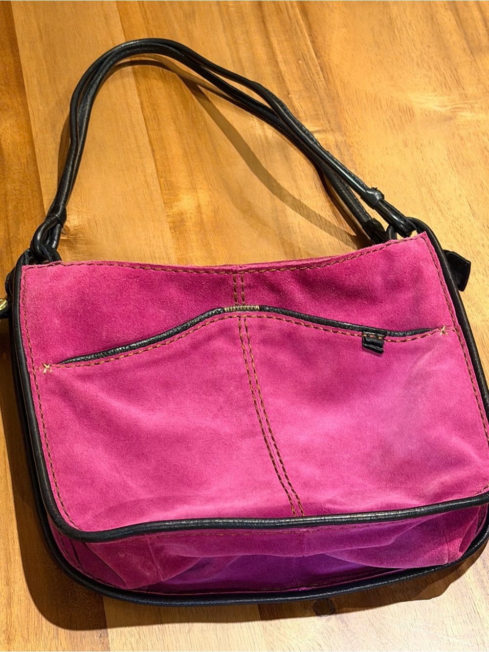 Vintage Lucky Brand Y2K Fuchsia Pink Suede Shoulder Bag - Boho Cowhide Leather